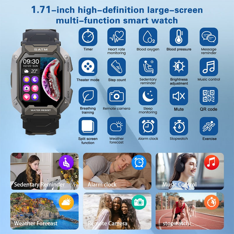 Smartwatch de militar TITAN™ Men - Monitoramento port Fitness IP68 Waterproof Bluetooth SmartWatch compatível com Android e IOS